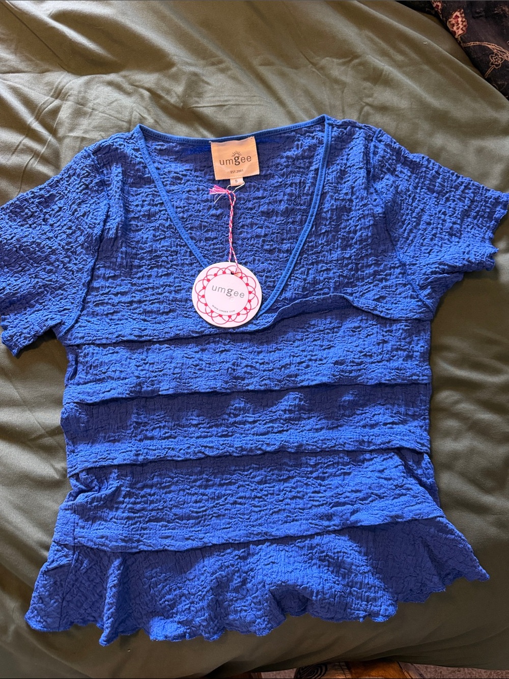 Umgee Royal Blue Textured Ruffle Short Sleeve Top